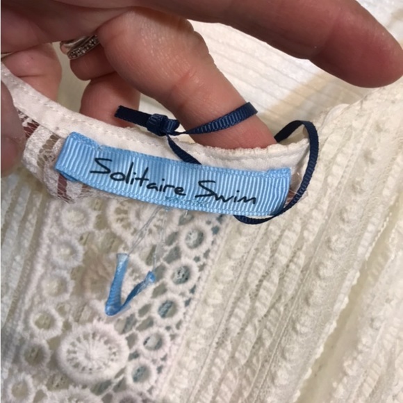 Solitare Swim size medium semi sheer Ivory lace cover up high low dress NWT - Picture 13 of 16